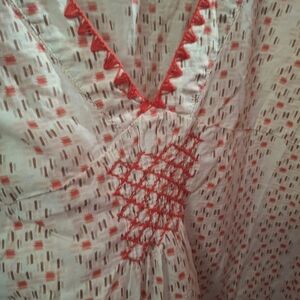 Eddie Bauer Red and Cream Patterned Top